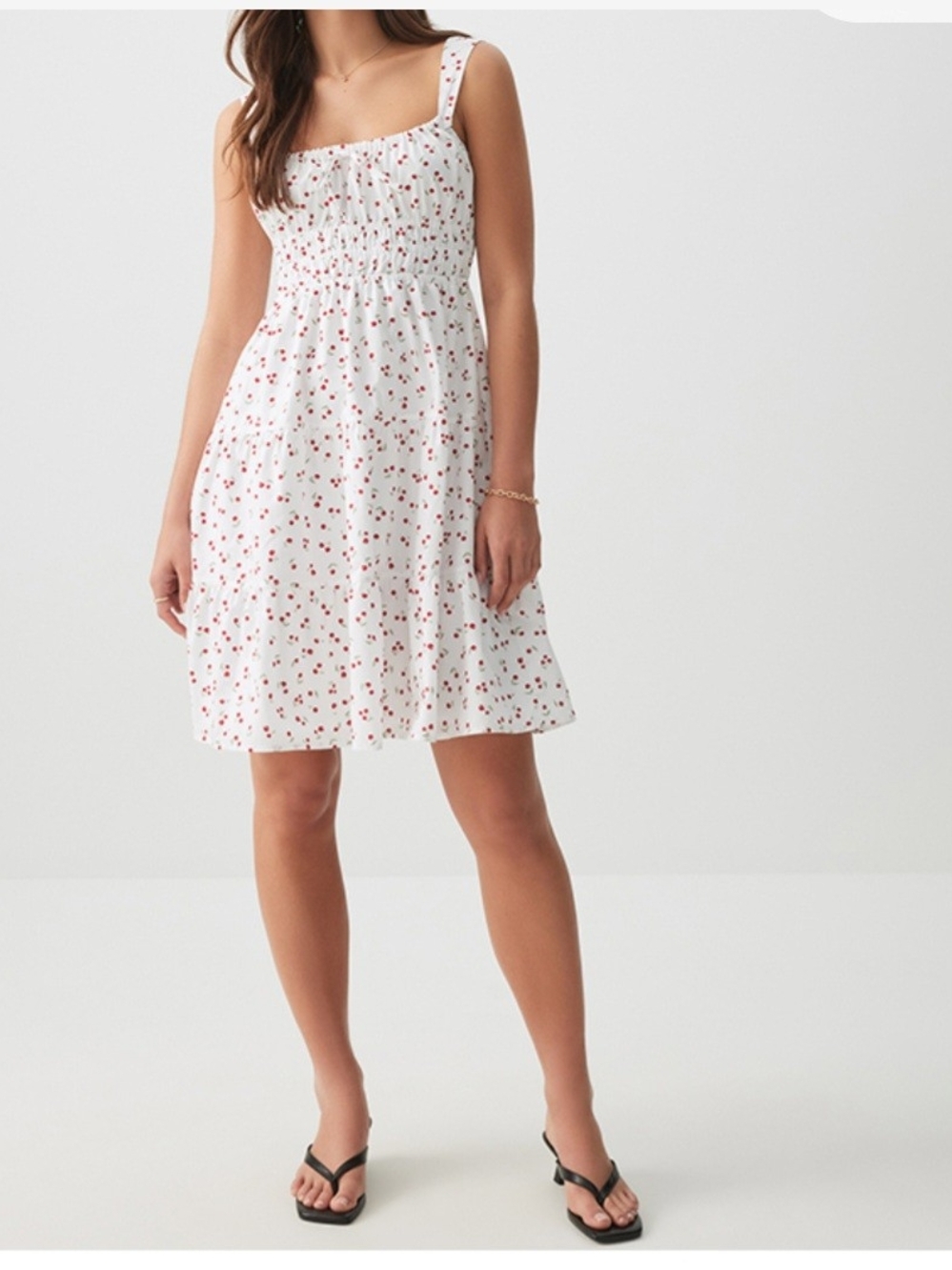 Ardene White Mini Dress with Red Cherries. Size XS
